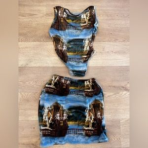 Mosaic Art Bodysuit and Skirt Set